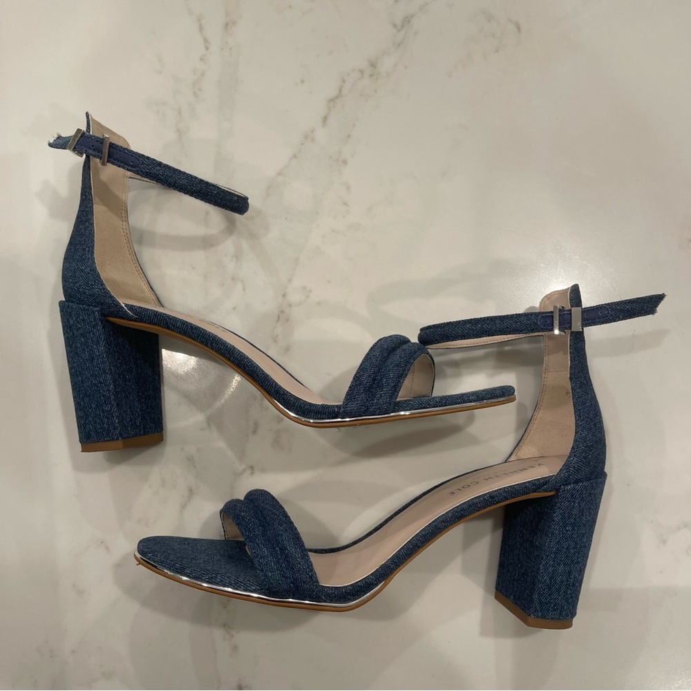 Kenneth Cole Denim Block Heel Sandals w Silver Detail - Picture 4 of 15